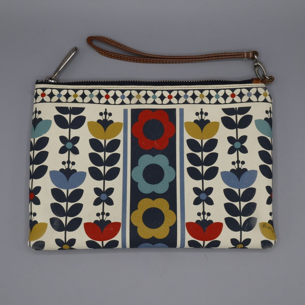 Brighton Newberry Wristlet Pouch Floral 9"x6" Clutch Cream Red Blue Boho Cottage